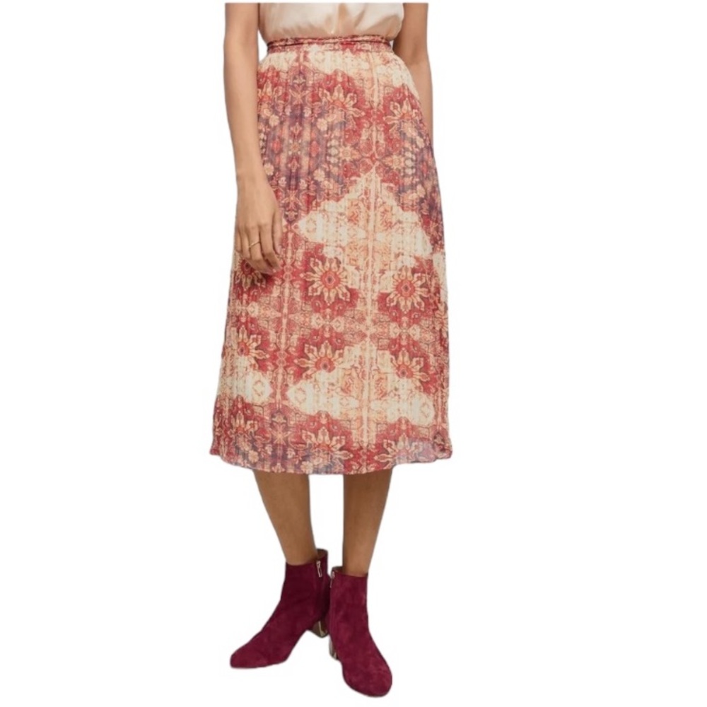 AKEMI + KIN Anthropologie Luna Printed Pleated Midi Skirt